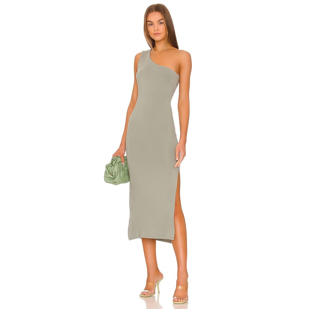 LBLC The Label Bianca One Shoulder Midi Dress Jade Green Womens Size M NWT